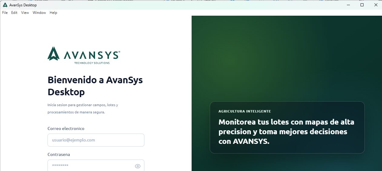 Pantalla de inicio de AvanSys Desktop para Windows